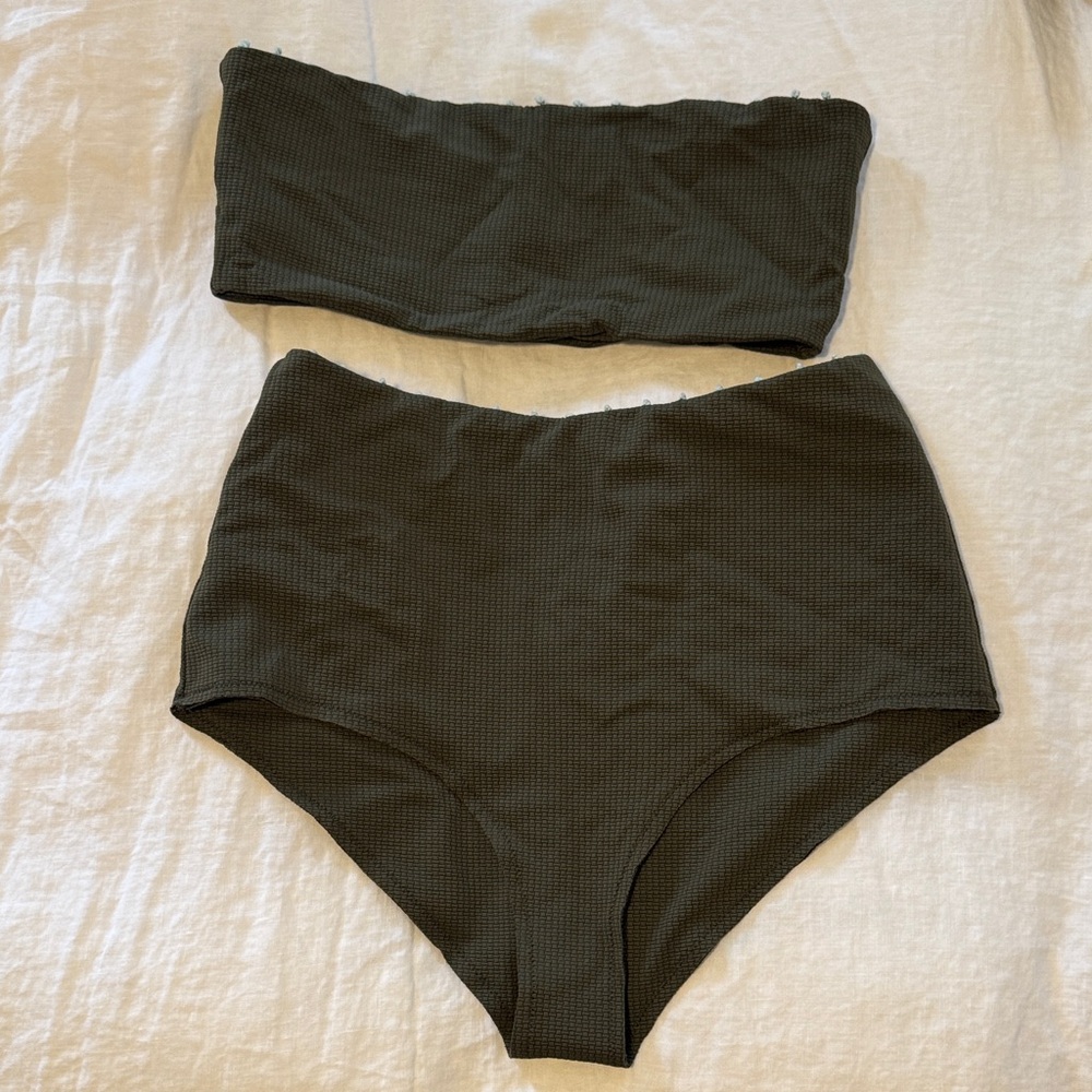 Marysia Swim Olive Green Ribbed Bandeau Bikini Set